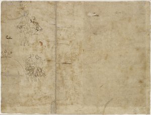 Verso : Deux esquisses de figures, esquisse compositionnelle pour la chapelle Chigi, Santa Maria della Pace